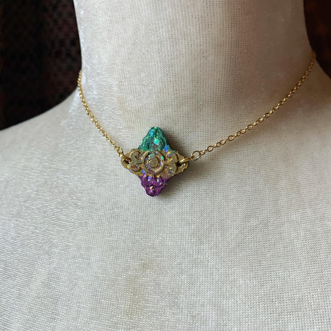 Muddy-Gras Baroque Cross Necklace